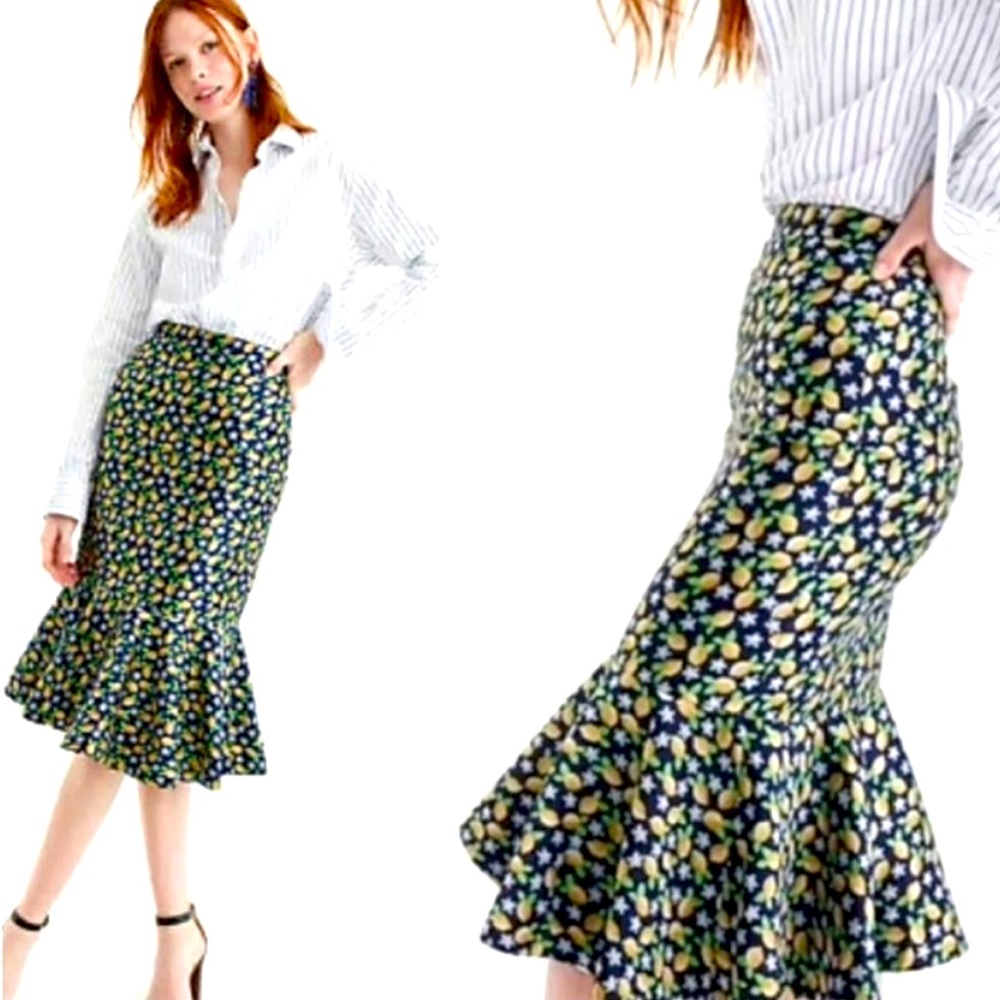 J.Crew Lemon Navy Fluted Trumpet Skirt 6T
